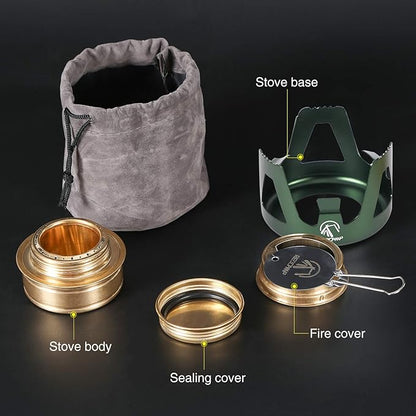 REDCAMP Mini Alcohol Stove for Backpacking, Lightweight Brass Spirit Burner with Aluminium Stand for Camping Hiking, Green