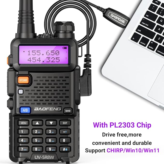 Baofeng UV-5R 8W Ham Radio Handheld Long Range UV5R Two Way Radio with Double Battery Extra Programming Cable Speaker Mic Rechargeable Walkie Talkies (Black-8W 1Pack Full Kits)
