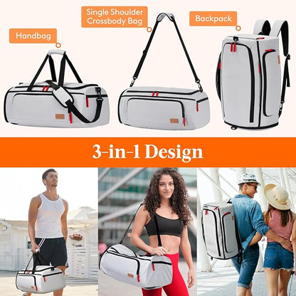 Lifewit Gym Bag for Men & Women with Shoe Compartment, 40L Carry On Duffle Bag for Travel, 3 In 1 Waterproof Weekender Workout Overnight Sports Backpack with Dry and Wet Seperation, Silver Gray