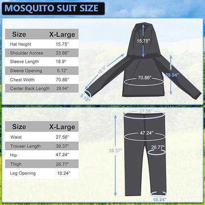 Mosquito Suit - Net Bug Pants & Jacket with Hood - Mesh Bug Suit for Outdoor Protection from Bugs, Flies, Gnats, No-See-Ums & Midges - Mosquito Clothing for Men & Women with Carrybag, XL Size