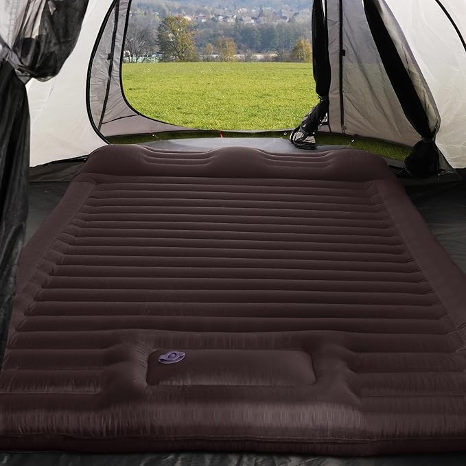 TOBTOS Double Sleeping Pad for Camping, Extra Thick 6" Camping Mattress 2 Person with Pillow Built-in Foot Pump, Inflatable Sleeping Mat for Camping, Backpacking, Hiking, Traveling(Brown)