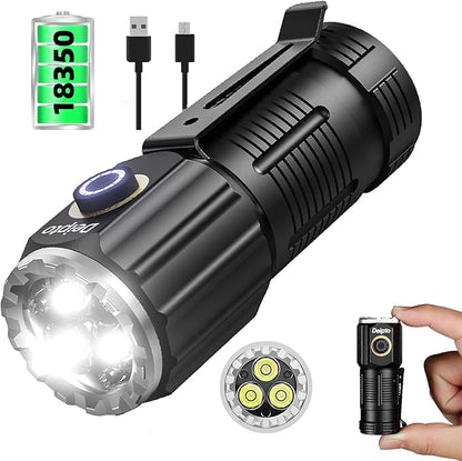 LED Mini Flashlight Rechargeable, German Three-Eyed Monster Mini Flashlight with Clip, IP54 EDC Tactical Flashlight with 5 Modes for Outdoor, Home, Emergency,Camping, Working (2 Pieces)