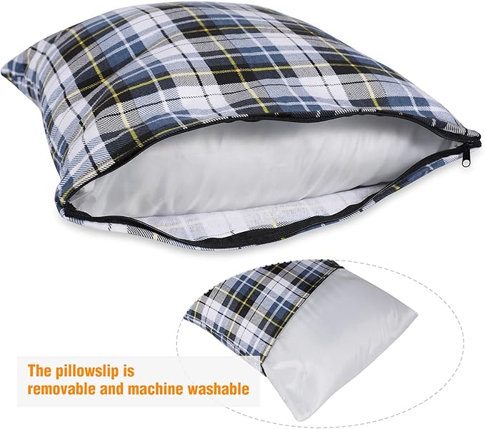 REDCAMP Small Camping Pillow Lightweight and Compressible, Flannel Travel Pillow with Removable Pillow Cover (Square Blue and Grey)