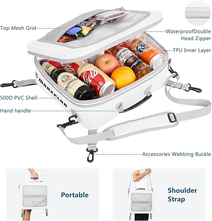 Waterproof PVC Paddleboard Cooler Deck Bag - 12 Can Soft Insulated Cooler for Paddleboarding, Camping, Kayaking