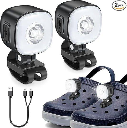 Croc Lights for Shoes Rechargeable, 2Pcs Adjustable and Waterproof Croc Headlights for Adult Shoes, 4 Light Modes, Croc Accessories are Great for Walking Dogs, Camping, and Giving Gifts