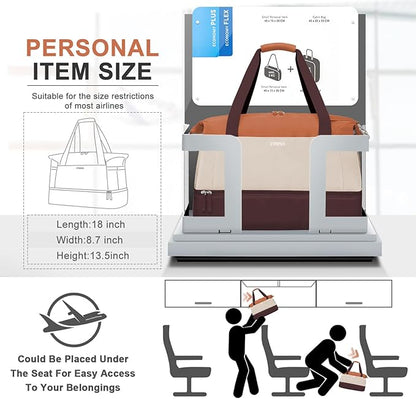 ETRONIK Gym Bag for Women, Travel Duffel Bag with USB Charging Port, Weekender Overnight Bag with Wet Pocket and Shoes Compartment for Women, Travel, Gym, Yoga (Brown/Khaki/Orange)