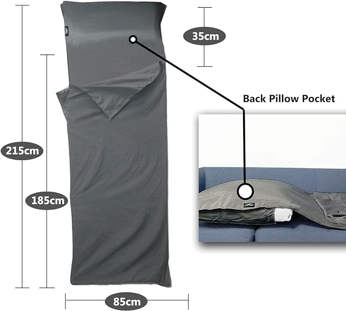 Frelaxy Sleeping Bag Liner, XL Travel Sheet & Camping Sheet for Backpacking, Hotel, Hostels & Traveling, Comfy & Easy Care, Full-Length Zipper/No Zipper