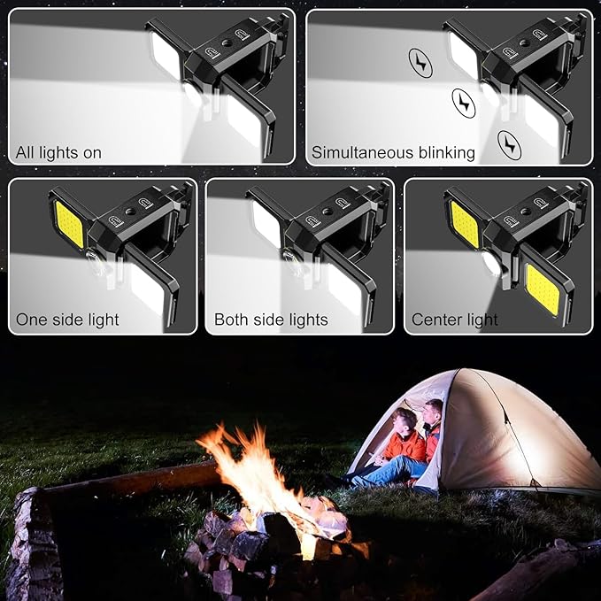SEFONE Upgrade 2Pcs Cob Keychain Work Light 5 Modes, 90° foldable Lamp, 1000 Lumens Rechargeable Mini Flashlight with Bottle Opener Magnet for Outdoor Camping Fishing Hiking, Gifts to My Man
