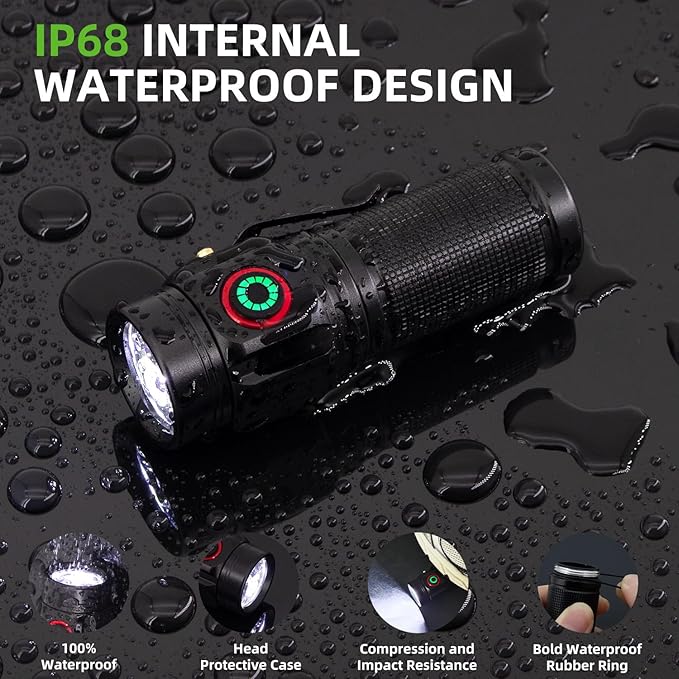 3000 Lumens Small Flashlight Powerful 5 Modes Rechargeable Mini Pocket Flashlights High Lumens with Clip USB Compact Magnetic EDC Flashlight for Emergency, Camping, 2 Pack