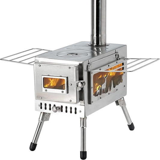 Outdoor Camping Stove Camp Tent Stove, Portable Wood Burning Stove with Chimney Pipe for Tent, Shelter, Camping Heating and Cooking (Pipe Diameter: 2.36")
