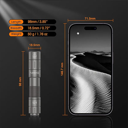 S21 AA Rechargeable Mini Flashlight, 880 High Lumen LED Flashlight, Magnetic Tail Switch EDC Pocket Flashlight, Suitable for Hiking, Camping, Outdoor and Emergency Situations（Gray）