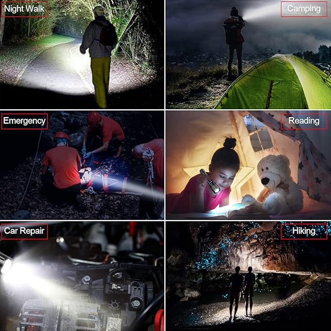 Rechargeable LED Tactical FLashlight 8000 High Lumens, Super Bright LED Flashlight with Power Display, Zoomable, COB Work Light,Waterproof,5 Modes,Powerful Handheld Flashlight for Camping 2 Pack