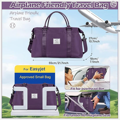Small Gym Bag for Women, Dark Purple Stylish Duffle Travel Bag for Plane, Lightweight Duffle Bag for Women, Sport Gym Tote Bag with Wet Pocket for Yoga, Pilates, Swimming