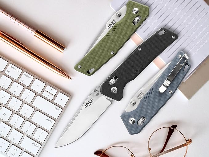 Firebird GANZO F7601 Pocket Folding Knife 440C Stainless Steel Blade G-10 Anti-Slip Handle with Clip Hunting Gear Fishing Camping Folder Outdoor EDC Knife (Grey)