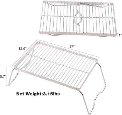 Campfire Grill 304 Stainless Steel Grate, Folding Camping Grill Heavy Duty with Carrying Bag, Large