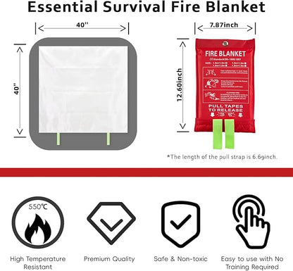 Emergency Fire Blanket for Home and Kitchen, Fire Extinguishers for Home, Fiberglass Fire Suppression Blanket with Luminous Strip for Fireplace, Car, Camping, Picnic, Grill(4, 40''x40'')