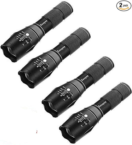 Military Grade Flashlight 2000 Lumen 5 Modes Water Resistant LED Tactical Torch Flash Light, 4 Pack