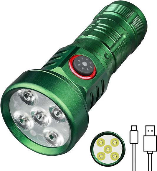 Led Flashlights Rechargeable USB C, Small Powerful Flashlight Max 2000 High Lumens Flashlight with 5 Modes, Red Light, Power Indicator, Waterproof Flash Light for Camping Hiking Emergency