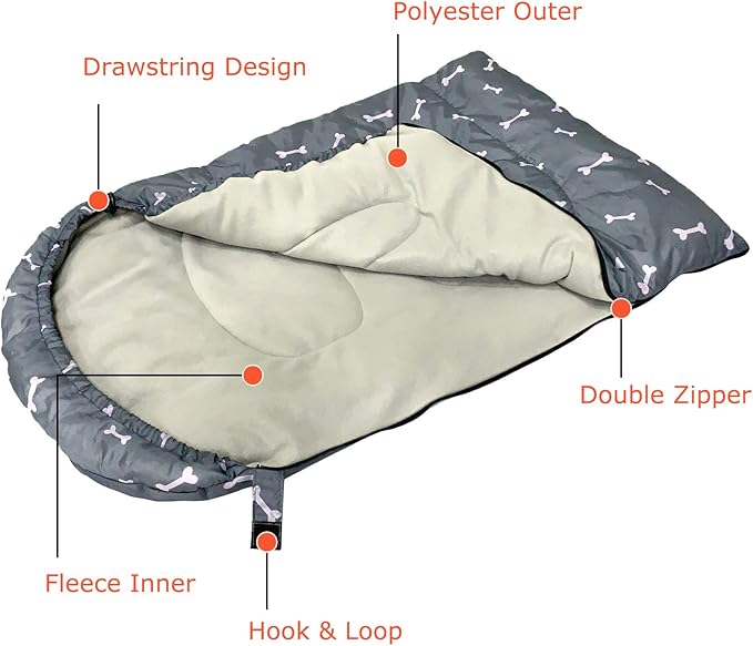 KUDES Dog Sleeping Bag Waterproof Warm Packable Dog Bed with Storage Bag for Indoor Outdoor Travel Camping Hiking Backpacking (43''Lx27''W)