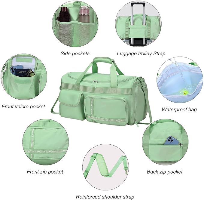 MAXTOP Gym Bag for Women Men Travel Duffle Bag Large Capacity Carry On Weekender Overnight Bag With Shoe Compartment Gym Tote Dry Wet Separation Duffel Bag for Travel