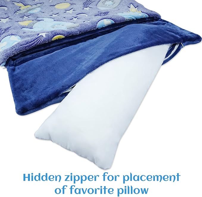 Sleeping Bag for Kids Glow in The Dark Slumber Bag for Girls and Boys Toddler Nap Mats, 62" x 28" Soft and Comfortable for Sleepover, Daycare, Preschool, Kindergarten
