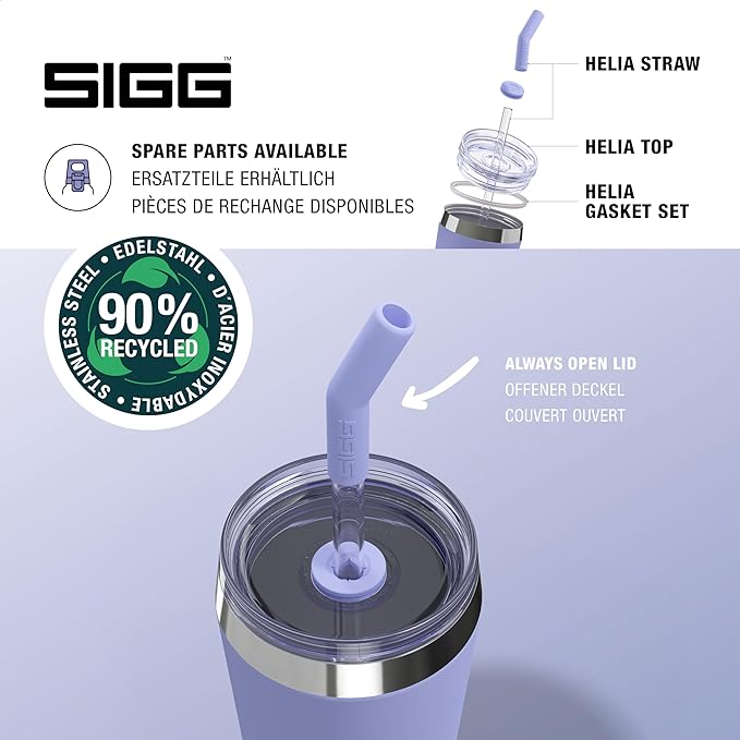 SIGG - Insulated Mug - Travel Mug Helia - With Durable Glass Straw & Cleaning Brush - Leakproof - BPA Free - 18/8 Stainless Steel - 15oz/20oz