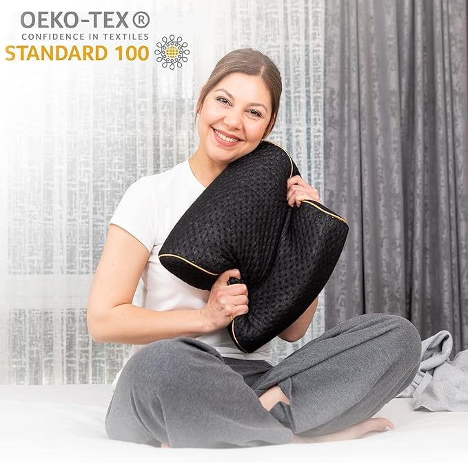 Travel & Camping Comfortable Memory Foam Pillow with Extra Cotton Cover – Easy to Carry Portable Bag – Temperature Regulating Pillow Case