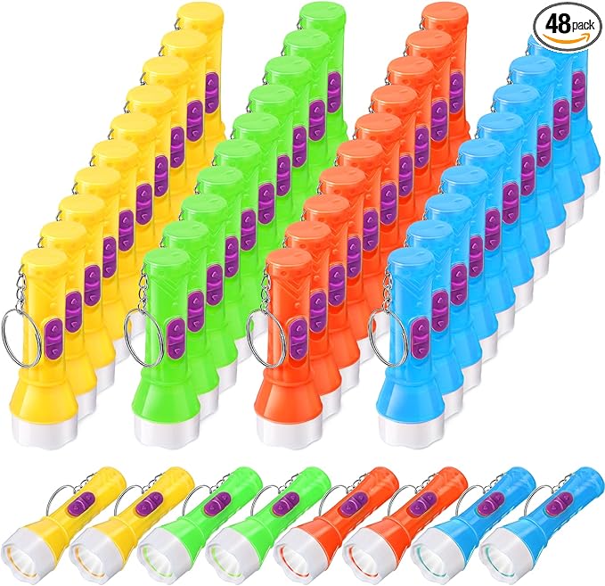 Mini Flashlight Keychain Assorted Colors Mini Toy Flashlight Small Party Flashlight Tiny LED Flashlight for Kids Adults Hiking Camping Party Favors Goody Bag Fillers Prizes, 4 Colors (48 Pcs)