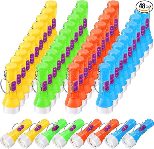 Mini Flashlight Keychain Assorted Colors Mini Toy Flashlight Small Party Flashlight Tiny LED Flashlight for Kids Adults Hiking Camping Party Favors Goody Bag Fillers Prizes, 4 Colors (48 Pcs)
