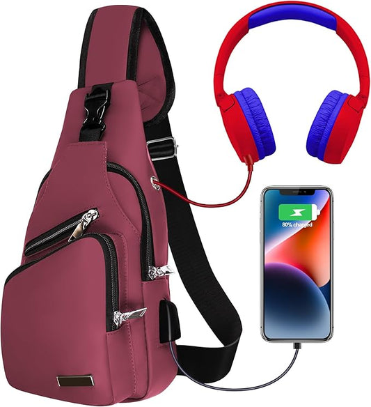 Sling Bag for Women Mens Crossbody Bag, Chest Bag Sling Backpack with USB Charging Port for Walking Hiking