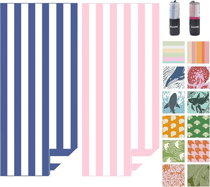 Eunzel 2 Pack Microfiber Beach Towel, Quick Dry Travel Towel Large Sand Free Towel for Beach, Camping, Swim Pool, Gym, Sports& Yoga 71"x32", Stripe Navy & Pink