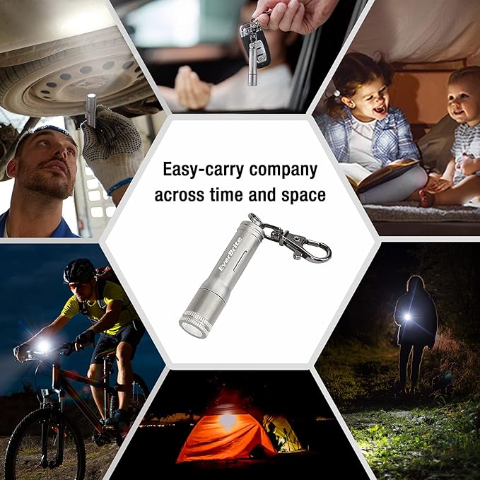 EverBrite Keychain LED Flashlight Mini Bright Key Ring Portable Pocket Torch for EDC, Party Favors, Night Reading, Camping, Power Outage, Emergency, AAA Battery Included, Gray