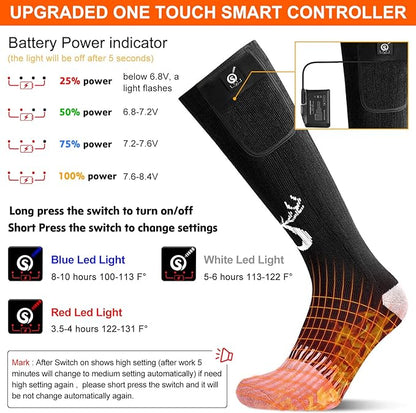 Upgraded Rechargeable Electric Heated Socks,7.4V 2200mAh Battery Powered Cold Weather Heat Socks for Men Women,Outdoor Riding Camping Hiking Motorcycle Skiing Warm Winter Socks