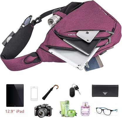 Hanke Sling Bag Men Backpack Unisex One Shoulder Bag Hiking Travel Backpack Crossbody with USB Port Versatile Casual Daypack