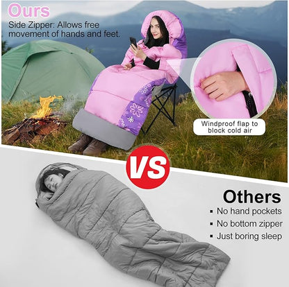 Basumee Sleeping Bags for Adults 3 Season Warm Cool Weather Wearable Camping Sleeping Bag with Compression Bag Portable Backpacking Hiking Camping Essential for Women Men Kids Teens