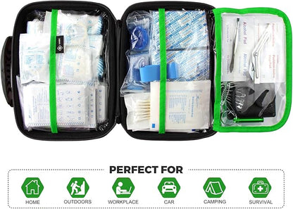SHBC Waterproof First Aid Kit (228pcs) with All Basic or Advanced Supplies You Need. Suitable for Emergencies at Home or Outside, Travel, Home, Camping, Green