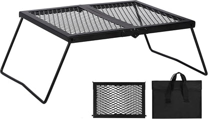 REDCAMP Folding Campfire Grill Heavy Duty Steel Grate, Portable Camp Fire Cooking Rack Over Fire Pit with Carrying Bag for Outdoor BBQ Camping