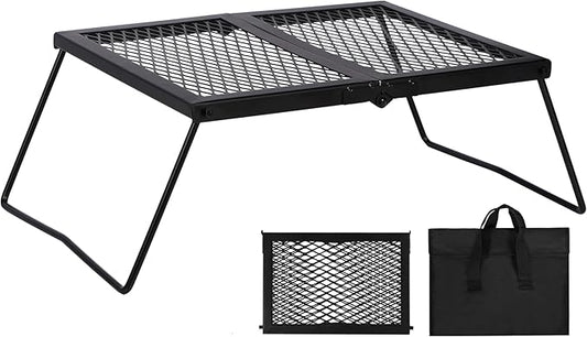 REDCAMP Folding Campfire Grill Heavy Duty Steel Grate, Portable Camp Fire Cooking Rack Over Fire Pit with Carrying Bag for Outdoor BBQ Camping