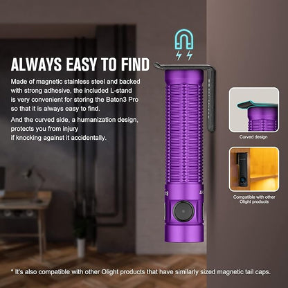 OLIGHT Baton3 Pro 1500 Lumens EDC Rechargeable Flashlights with MCC3, Compact Pocket Flashlight with L-Shape Stand and High Performance LED for Camping and Emergency(Cool White Light: 5700~6700K)