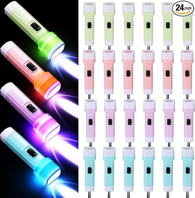 24 Pcs Mini Flashlight Bulk Small Multicolor LED Flashlights with Lanyard Portable Flashlights Lightweight Handheld Flashlight for Night Party Favors Gift Camping Hiking Home(Macaron Style)