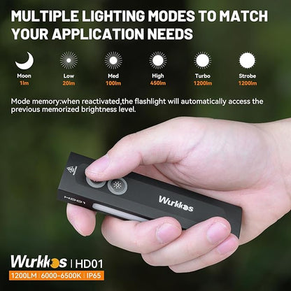 Wurkkos HD01 Flat EDC Flashlight with RGB Light and Green Beam, 1200 Lumens Rechargeable EDC Flashlight, Triple Light Sources Pocket Lights, Magnetic Flashlight for Outdoors, Work, Emergency