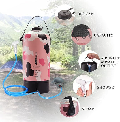 Portable Camping Shower Bag - 10L/2.2 Gallons 20/5 Gallons Solar Shower Water Bag with Foot Pump, Hose and Shower Head - Camp Shower for Camping, Beach, Travel, Outdoor Activities