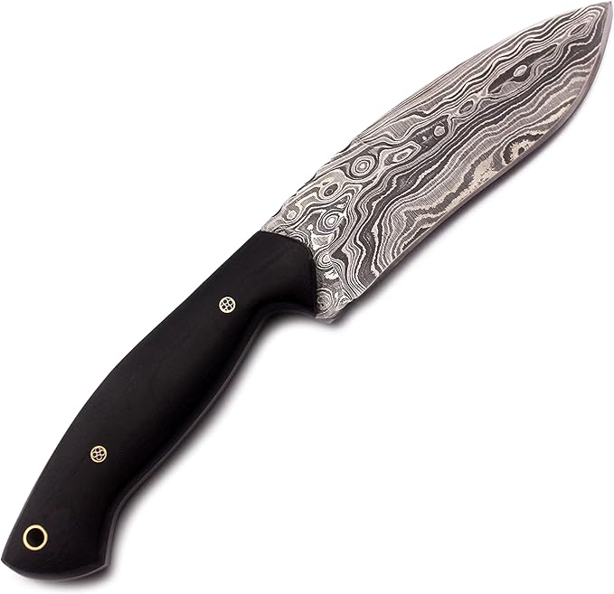 Handmade Damascus Steel Knife Bowie for Hunting,Survival,Camping,Bushcraft,and Fishing-Fixed Blade with Recurve Full Tang Micarta Handle with Cowhide-Leather Sheath WKD-772