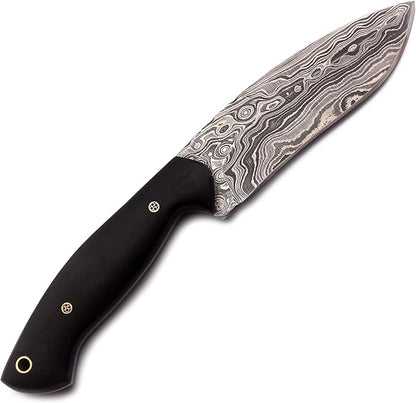 Handmade Damascus Steel Knife Bowie for Hunting,Survival,Camping,Bushcraft,and Fishing-Fixed Blade with Recurve Full Tang Micarta Handle with Cowhide-Leather Sheath WKD-772