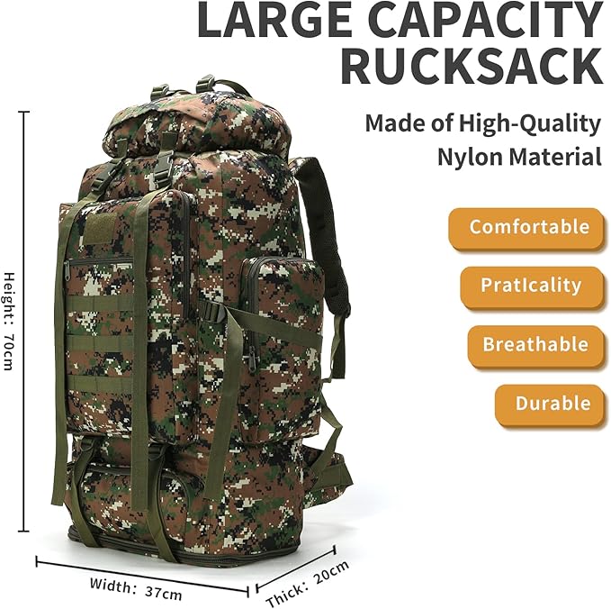 Hiking Daypack for Men Large Army Rucksack molle bag Military Tactical Backpack for Outdoor Traveling Camping