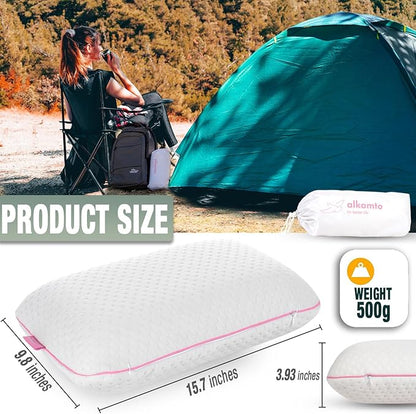 Travel & Camping Comfortable Memory Foam Pillow with Extra Cotton Cover – Easy to Carry Portable Bag