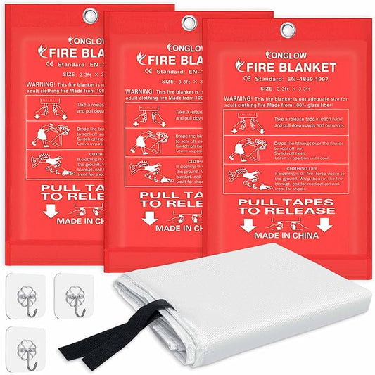 Emergency Fire Blanket, 3Pack Fire Blanket for Home and Kitchen, Fiberglass Fire Extinguisher Blanket, Suppression Flame Retardant Blanket Fire Safety Blanket for Fireplace (3 Pack)
