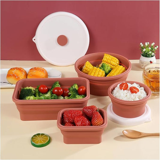 Collapsible Bowls for Camping（41oz,100% Food-grade Silicone Bowl with Lid Free BPA,Folding Mixing Bowls for Travel,RV storage,Leftovers,Swell Salad Bowl Kit