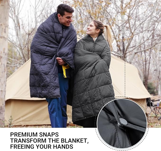 KingCamp Camping Blanket Lightweight, Multifunctional Warm Puffy Outdoor Blanket with Snap Button, Water Repellent, Backpacking Quilt for Travel, Airplane, Hiking, Picnic