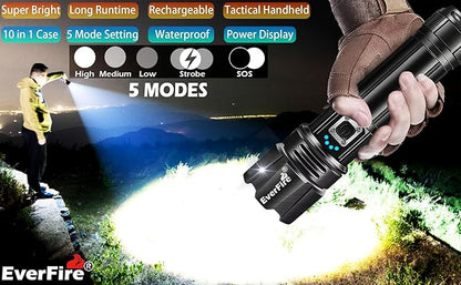 Rechargeable Flashlight, LED Flashlights High Lumens, 990000 Lumen Super Bright Flash Light Tactical 5 Modes Brightest, 15H Runtime Waterproof Zoomable for Emergency Camping Essential Hiking Gear Home